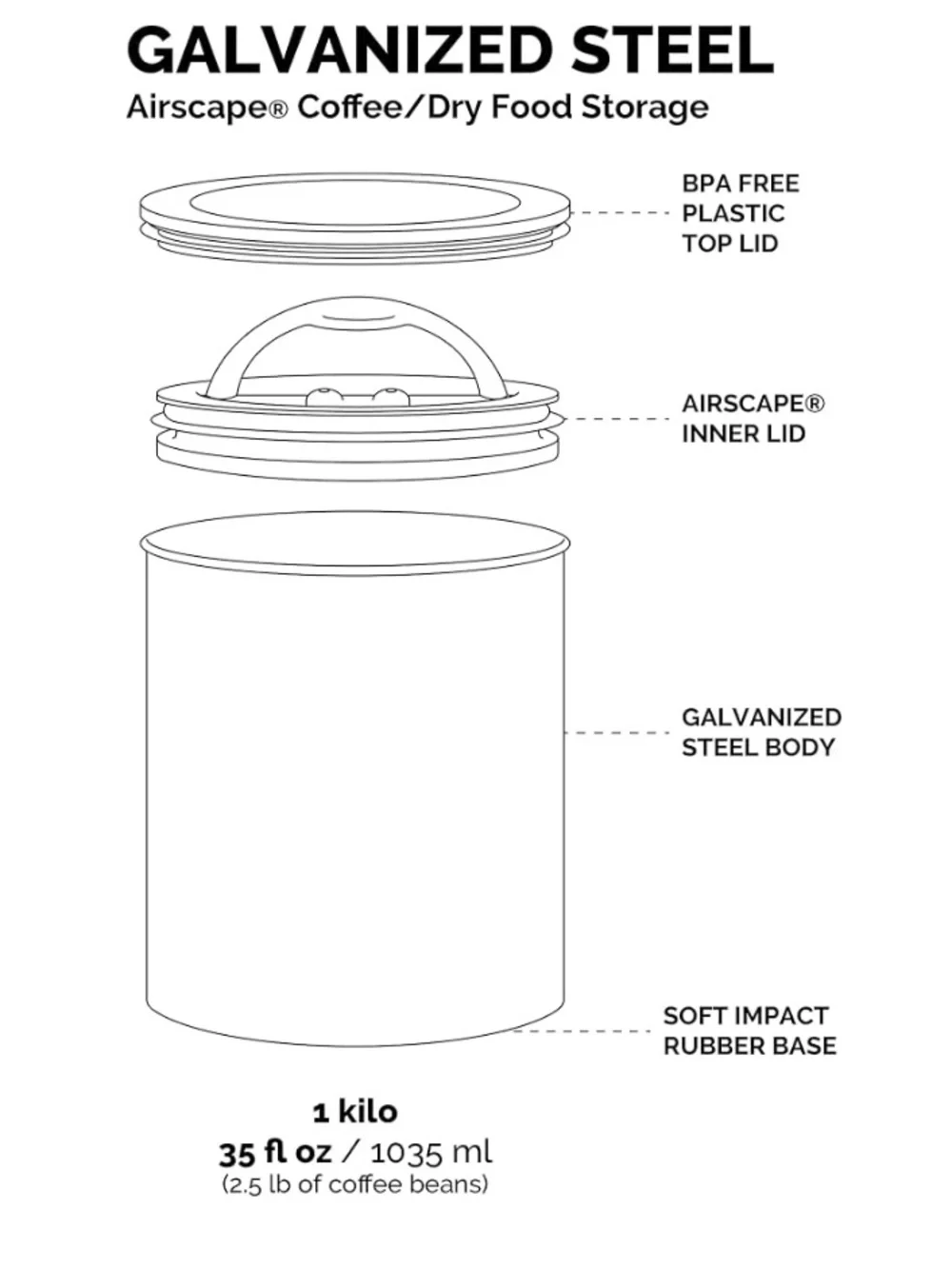 Airscape White Coffee Canister 160 ounces/1.2 Gallon